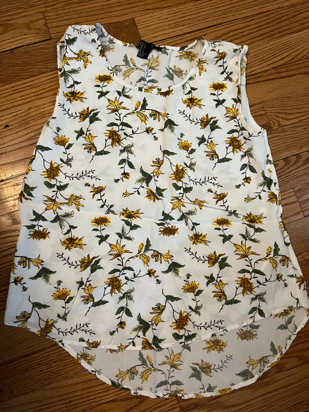 Forever 21 White Floral Blouse with Yellow and Green Print